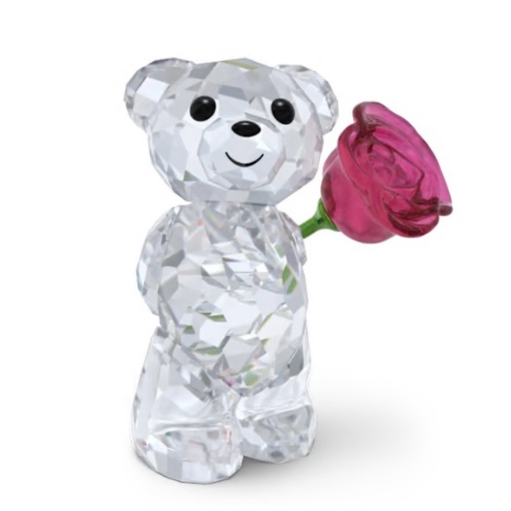 Swarovski Crystal Bear with Pink Rose Accent